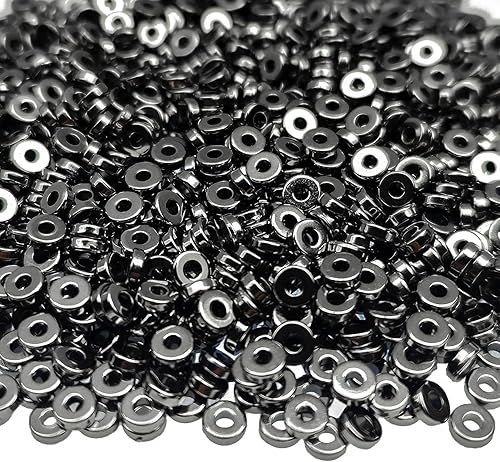 1200 cuentas espaciadoras redondas de disco plano negro pistola de 0.236 pulgadas (0.236 in) para pulseras, collares, joyas, manualidades (negro