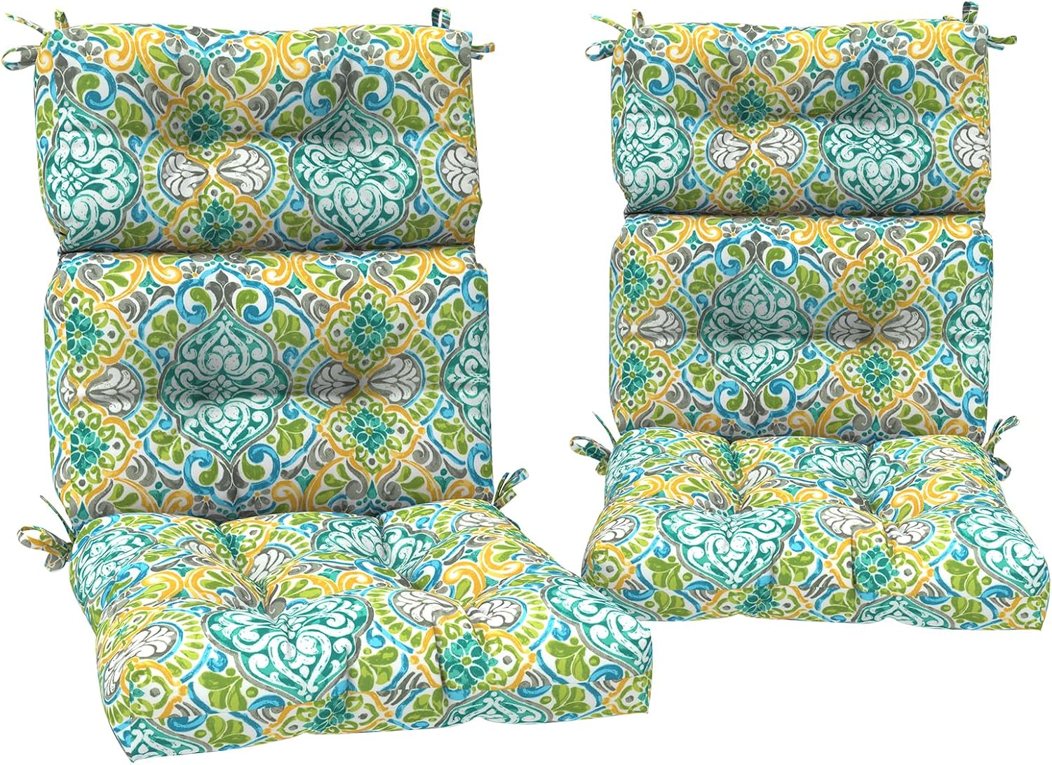 set of 2 outdoor high back chair cushions 44"x 22",water repellent rocking seat cushions replacement, seat/back chair cushions for patio,porch,balcony and indoor - damask green