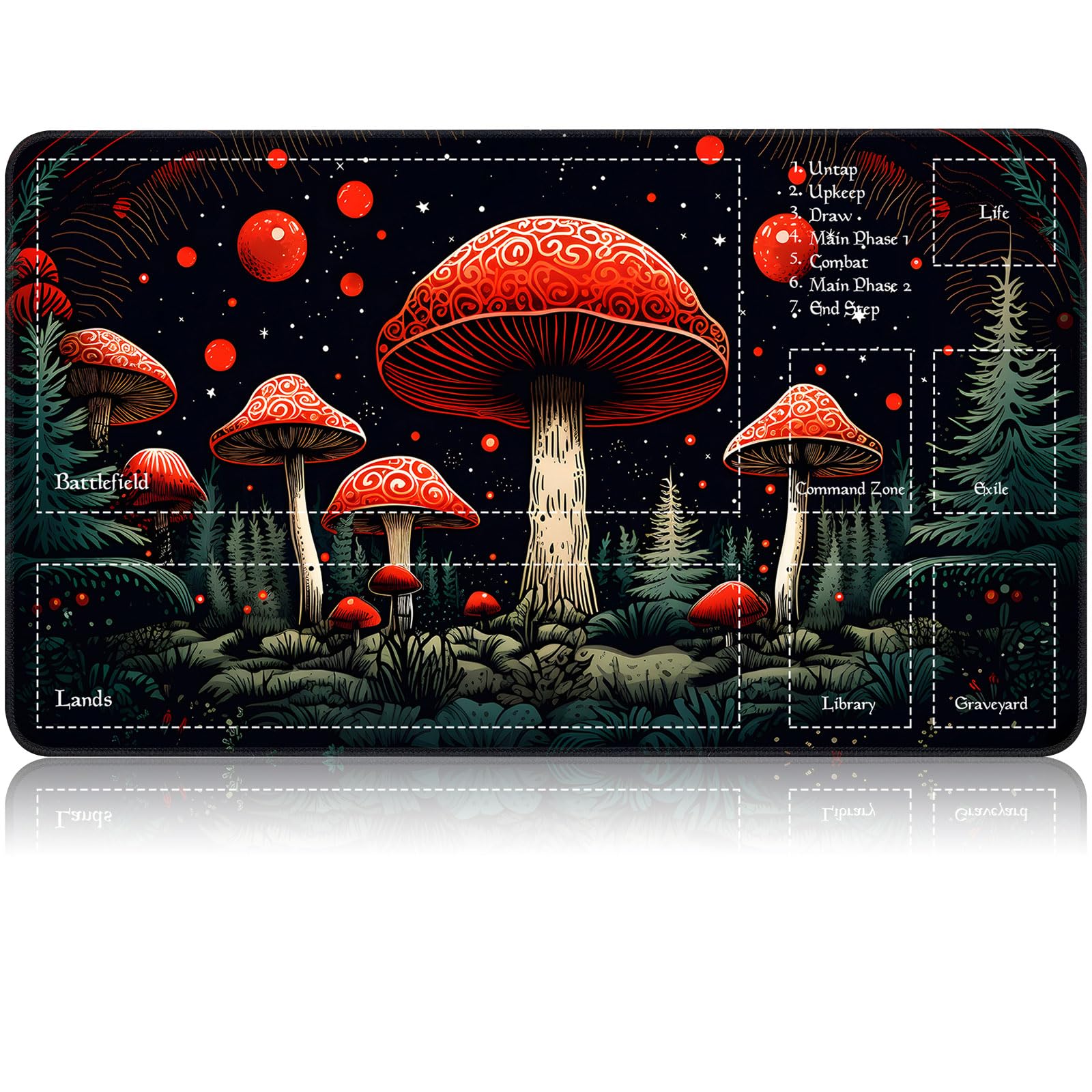 for MTG Game Playmat, for Magic TCG Rubber Play mat,Tabletop Card Playmats with Smooth Surface,Trading Card Inked Game Mat with Zones,Battle Game,Forest Red Musnroom — image 1