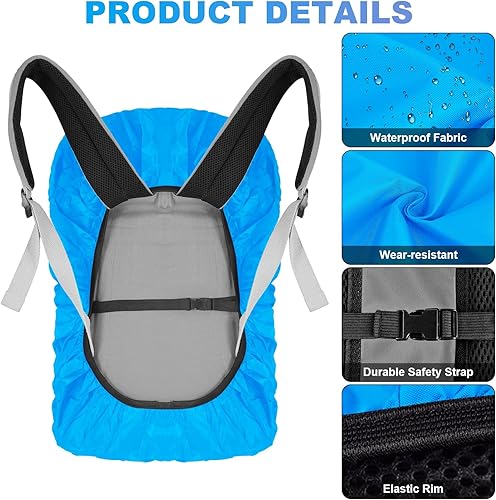 Miniatura 5 de LAMA 2 fundas impermeables de lluvia para mochila, protector reflectante a prueba de lluvia para antipolvo y antirrobo, L 41L-55L negro y azul