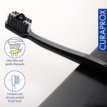 Curaprox Toothbrush Duo for Adults | Stylish Black toothbrushes with Ultra-Soft filaments | Whitening-Friendly | Black | 2-Pack