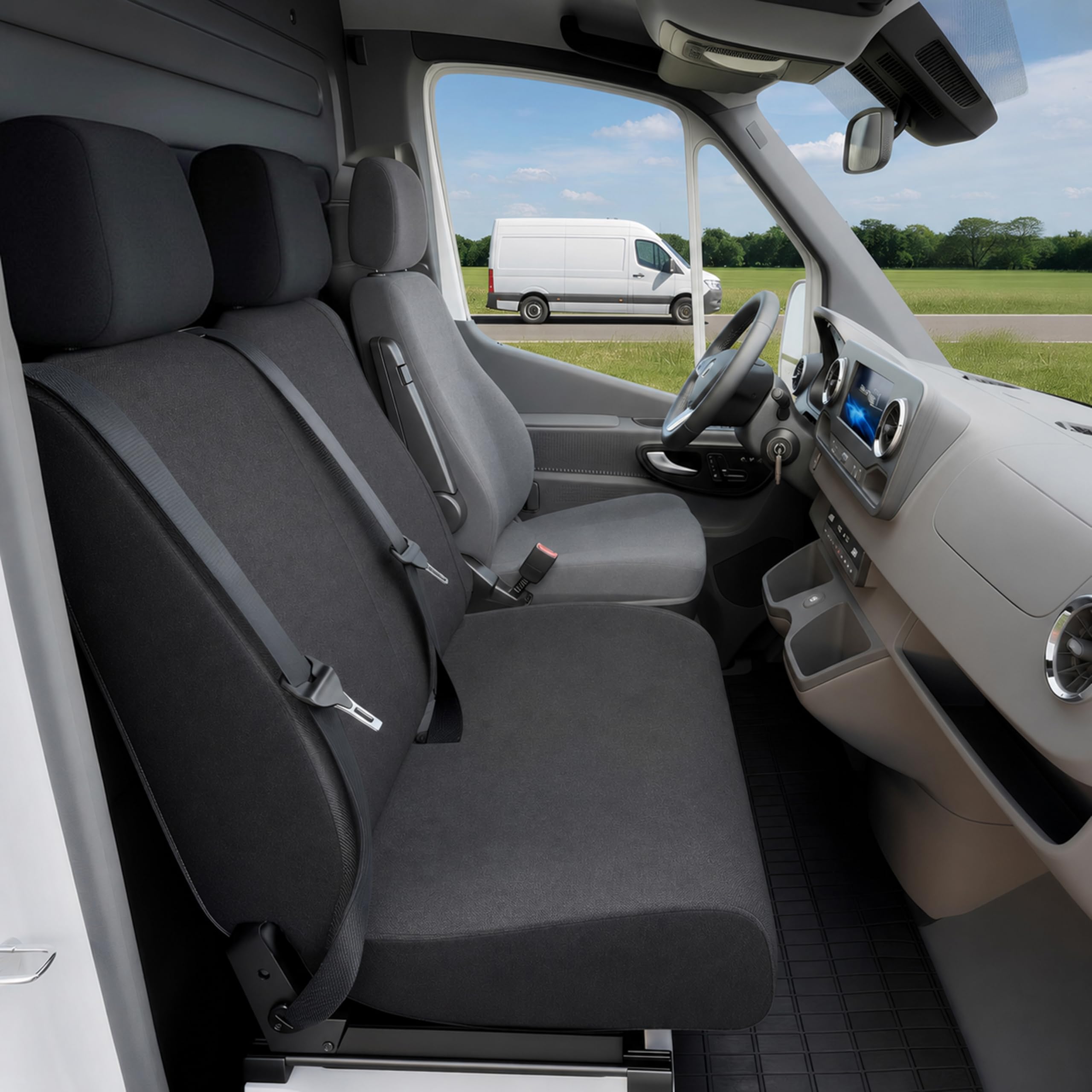 WALSER Transporter coprisedili per auto in tessuto compatibile con Ford Transit, Panca doppia divisibile nella parte anteriore (incavo per tavolo)