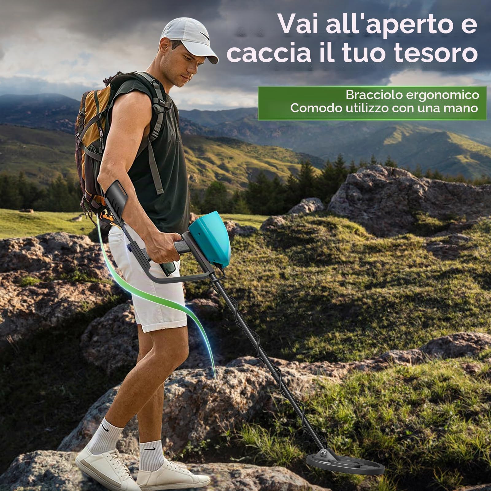 Metal Detector ad Aalta Precisione Impermeabile Altezza Regolabile, Detector Oro 25cm Bobina di Ricerca Rilevatore per Bambini e Adulti, Cercatore d'Oro, Batteria Ricaricabile