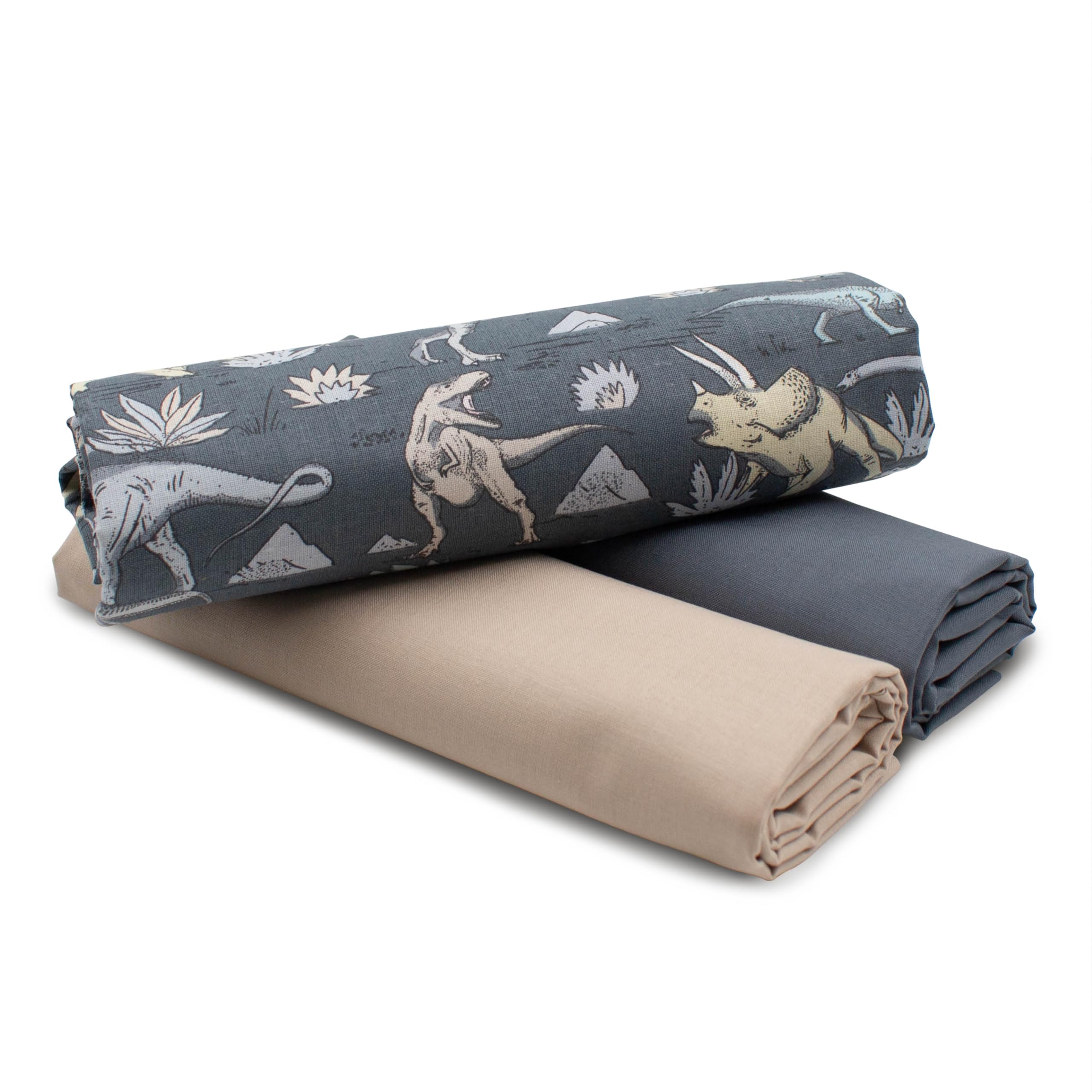 VmG-Store 1.5 m Cotton Fabric Set Design Fabric + 2 x Plain Colour Coordinated 100% Cotton Material Selection (Dino Set56)