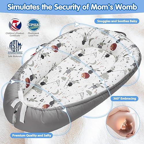 Miniatura 2 de Tumbona para bebé, nido de bebé transpirable y suave, portátil y ligera, tumbona para el hogar y viajes, ideal para bebés recién nacidos, regalos