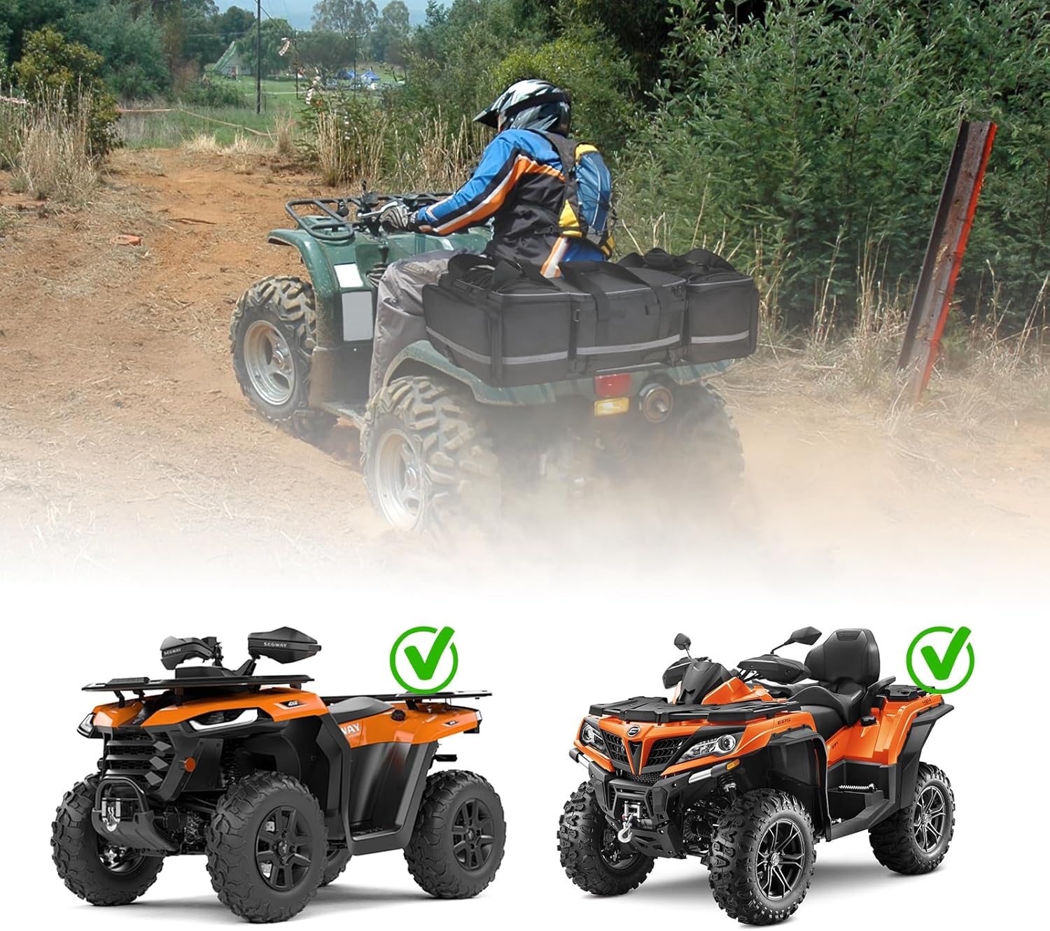 MOSISO 65L ATV Bag Set with Water Bottle Holder& 14L Cooler Pouch, 4 Wheeler Rear Rack Seat Bag with Rain Cover Compatible with Polaris Sportsman Fourtrax Can-Am Kawasaki Arctic Cat CFMOTO, Black