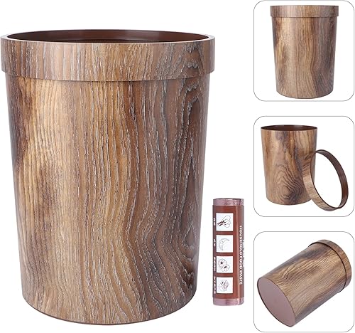 Miniatura 3 de Veemoon Para con basura cocina utensilios de cocina baño decoración universitaria basurero patrón de madera latas de cubo de madera de madera para
