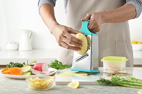 Miniatura 7 de Marco Almond® KYA57B Rallador de caja, rallador de acero inoxidable con 4 lados, juego de 5 piezas, papa, queso, pepino, ensalada, verduras,