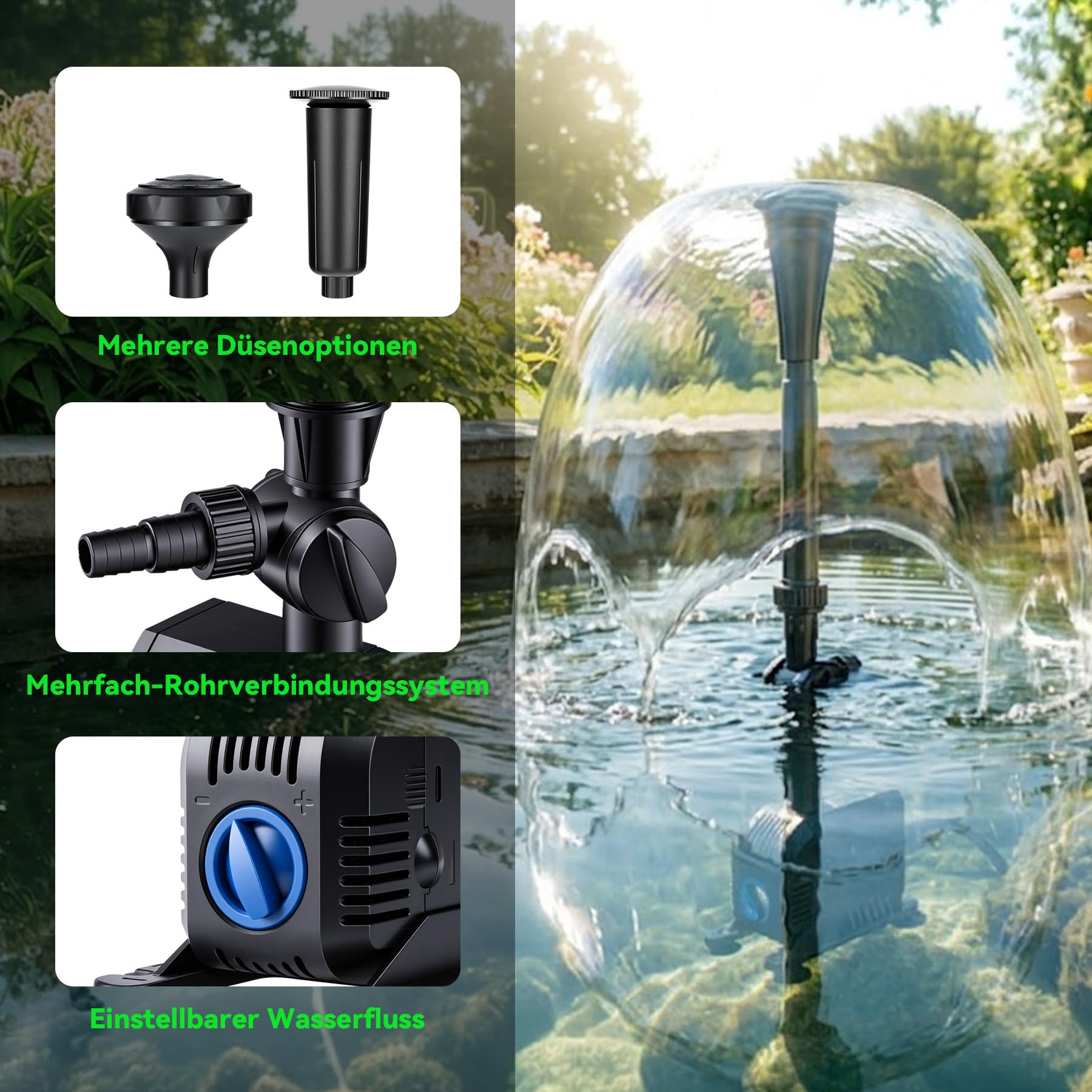 2500L/h 45W Garten Springbrunnenpumpe Teichpumpe Wasserspielpumpe Bachlaufpumpe Wasserpumpe Fontäne