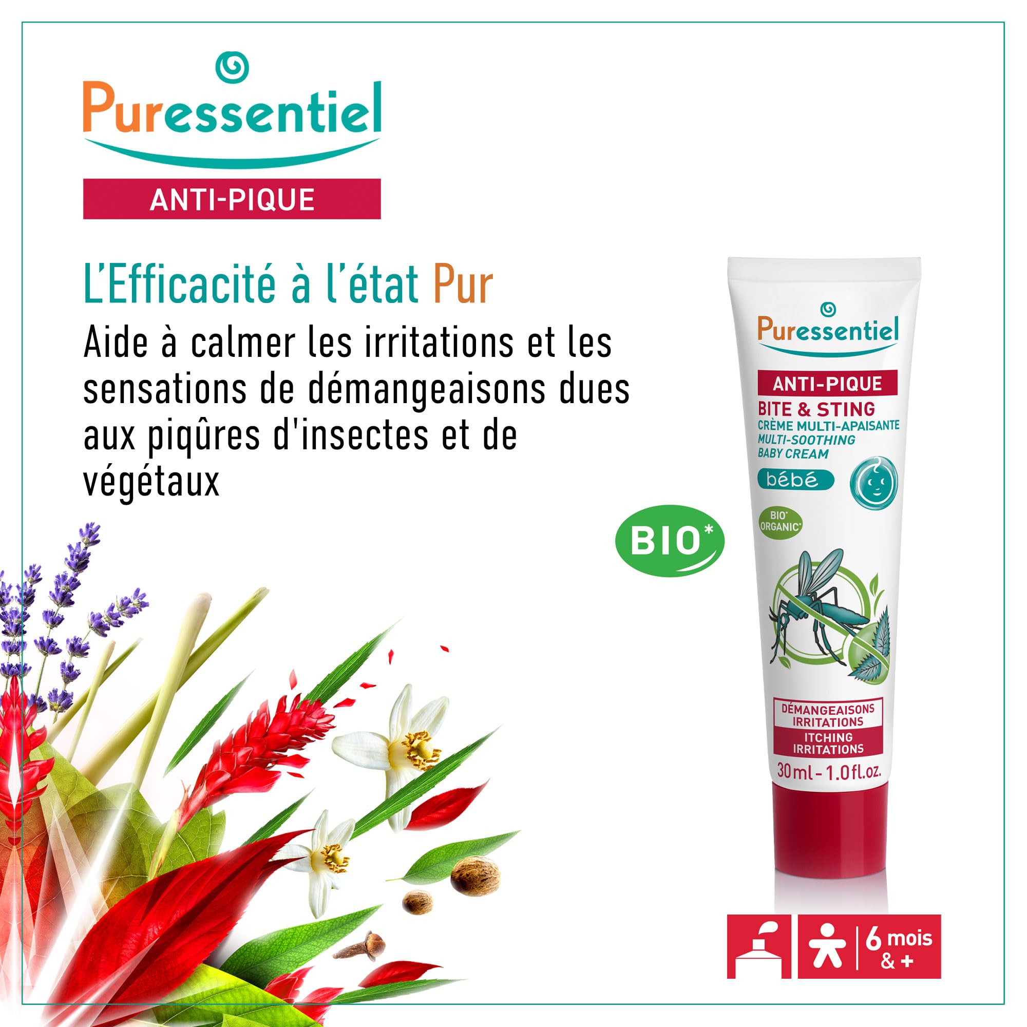 Puressentiel - Anti Pique - Crème Multi-Apaisante Bébé - Piqûres d'insectes et de végétaux - Actif 100 pourcent d'origine naturel - Calme démangeaisons et irritations - 30 ml