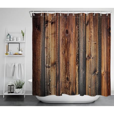 View of Amazon.com: LB Rustic Country Style Barn Door Shower Curtains Farmhouse ...