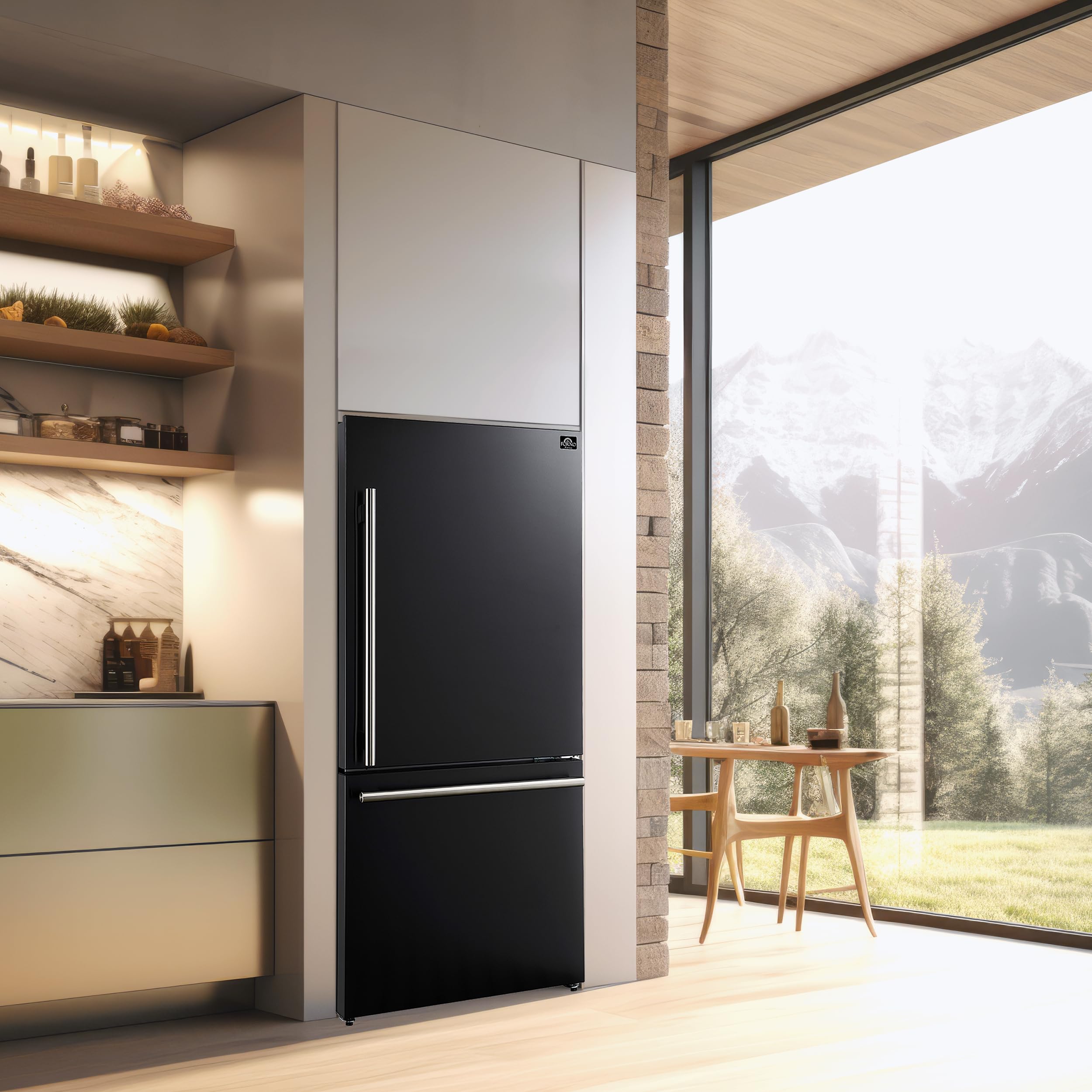 Forno 31" Milano Espresso Black Fridge with Bottom Freezer - 17.2 cu. ft Counter Depth Refrigerator with Touch Control & LED - Swing Door Fridge with Adjustable Door Bins and Crisper Drawer on Fridge.com