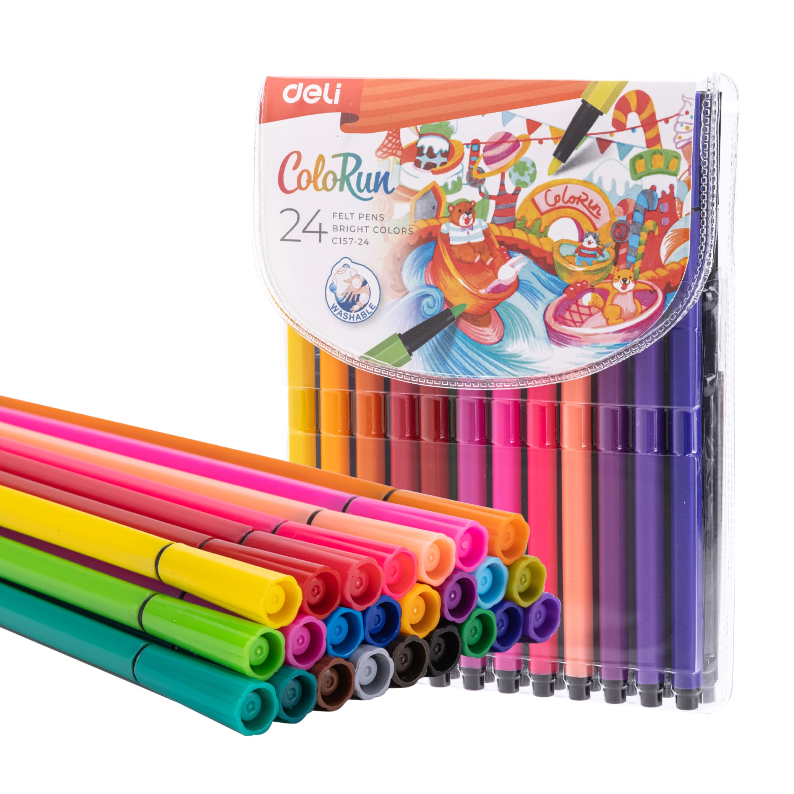 deli Felt Pen 24 Colours - Bright Washable Felt-Tip Pens for Adults & Kids, Fine Brush Tips, Colouring Pens Set โ image 1