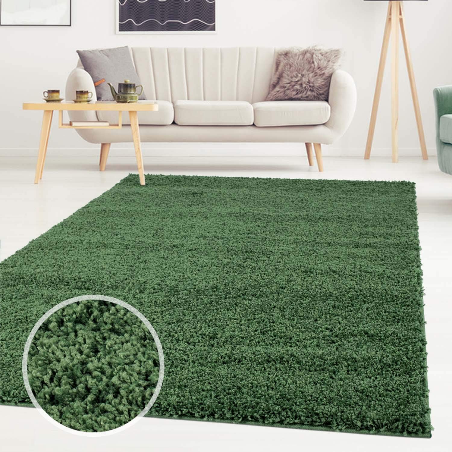 carpet cityayshaggy Shaggy Rug, High Pile, Long Pile, Plain Green, Soft, Fluffy Living Room, Size: Runner 80 x 300 cm