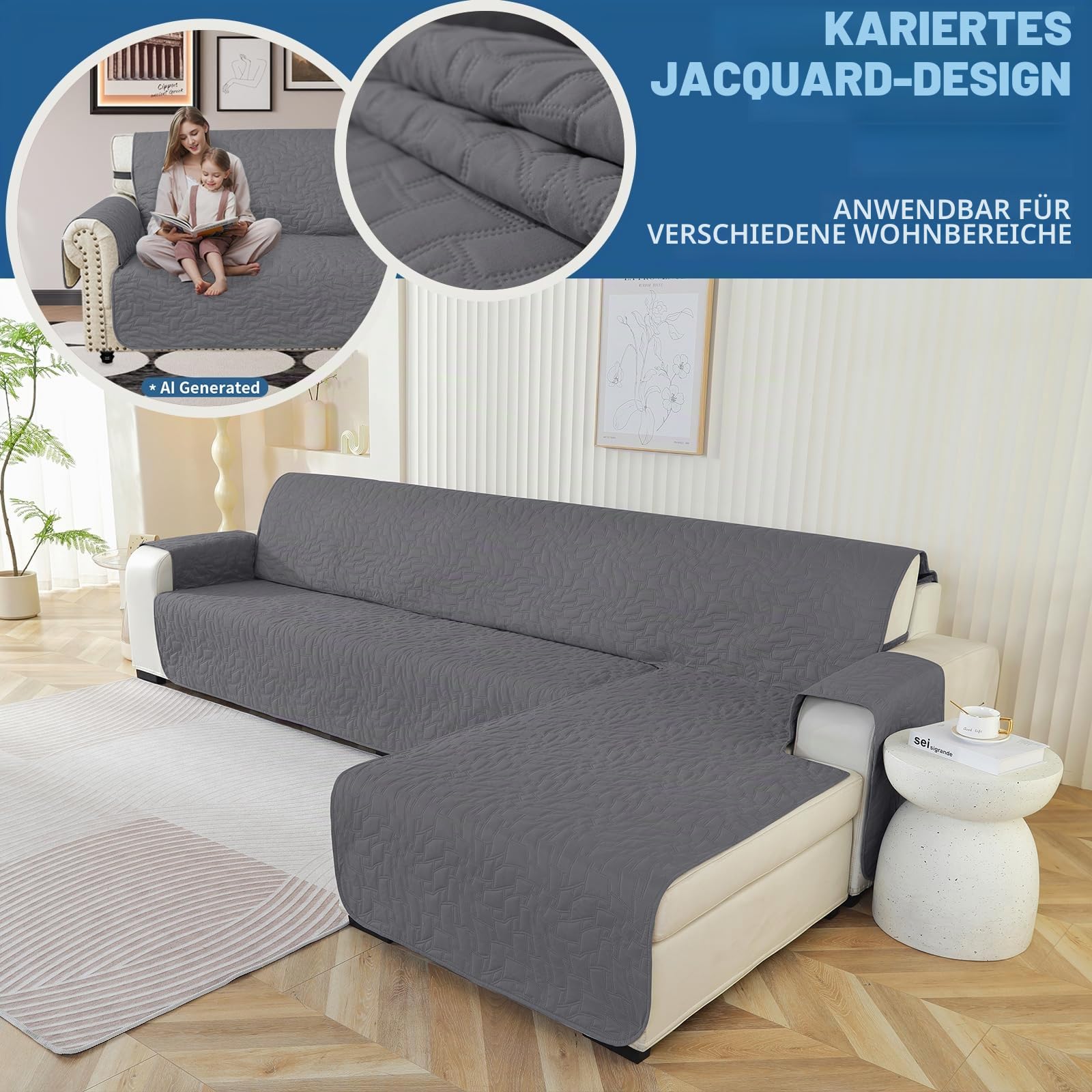 Ystyle Universell Sofabezug L Form 3 Sitzer (255CM, Hellgrau) | Couch Überzug Ecksofa L Form Wasserdicht, Sofa Überzug L Form Rutschfest, Kratzfest Sofa Cover L Shape, Modern Sofaüberwurf