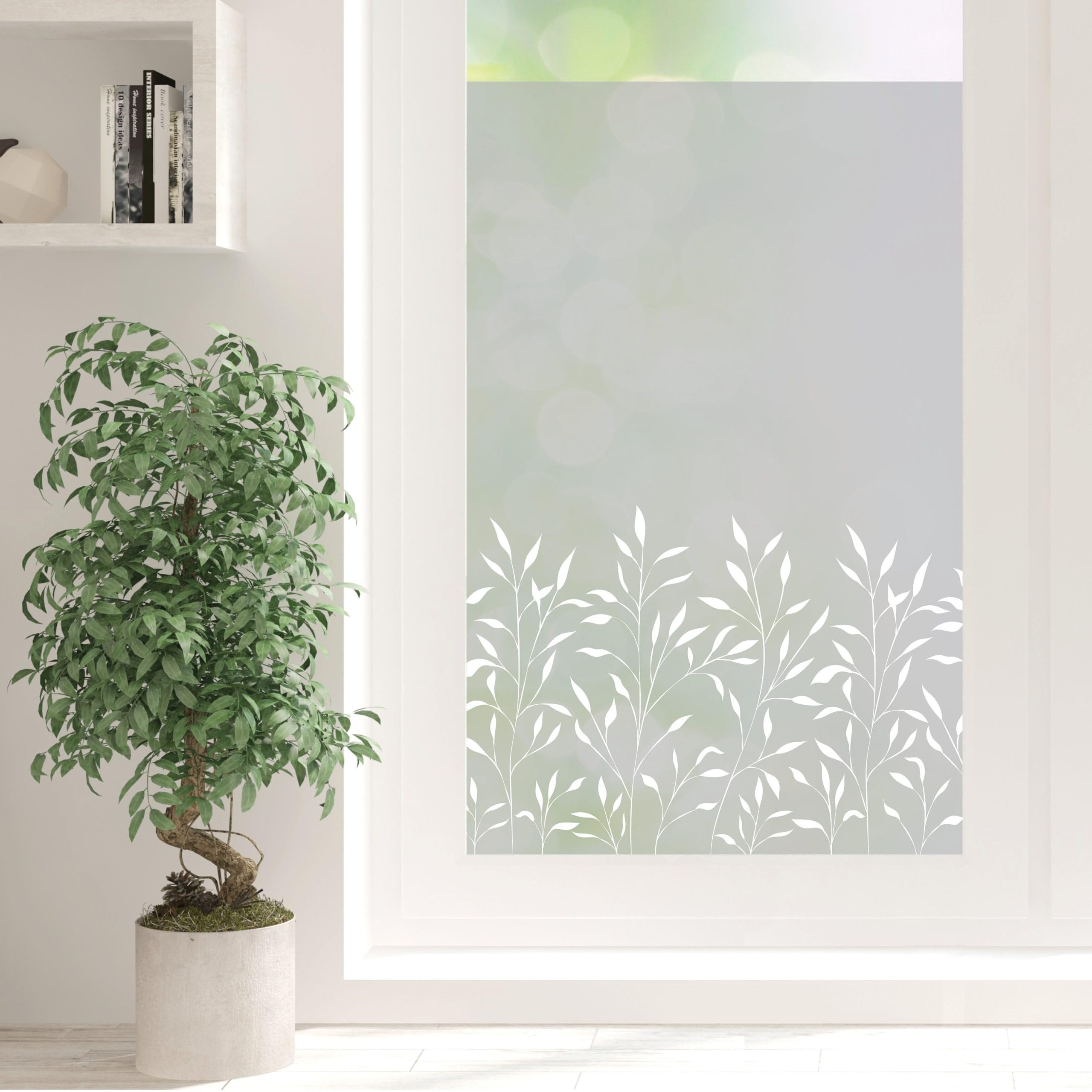 Sichtschutzfolie mit zarten Gräsern Fensterfolie Fensterdeko Milchglasfolie, 100 cm hoch, 65 cm breit