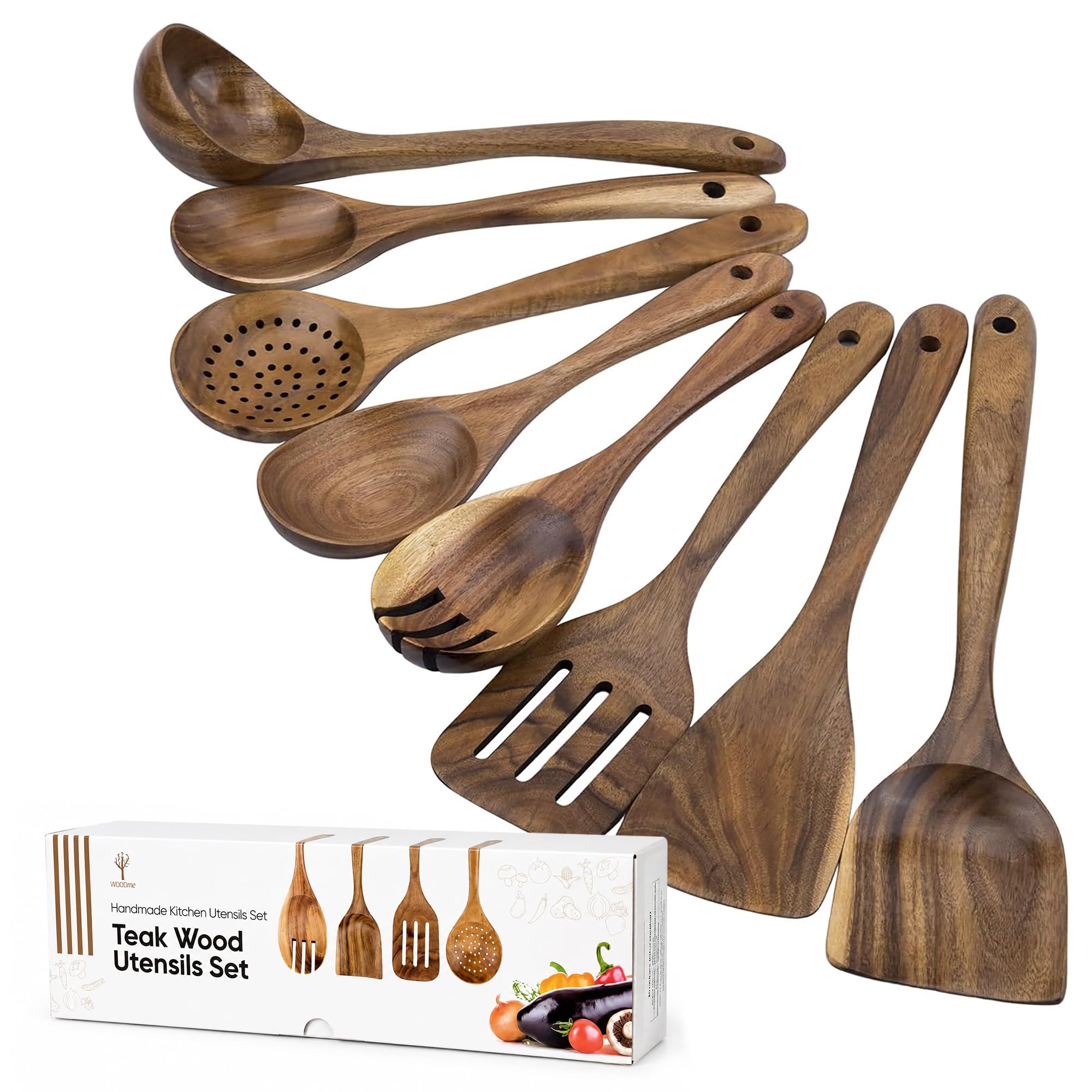WOODme Premium 8-Piece Teak Wood Cooking Utensil Set