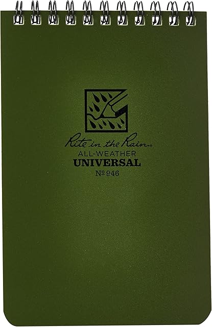 Rite in the Rain Waterproof Paper Pocket Notebook Top Spiral Bound 4 x 6 Inch Cover Green Polydura 19 Gauge 100 Pages 50 Sheets Wire-o Binding Imperial & Metric Rulers Covnersaion table & Map Scale