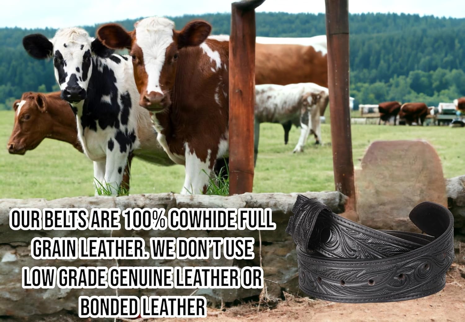 F&L CLASSIC Western Belt without buckle for men – Full Grain Leather Cowboy Belts for jeans - One Piece Leather strap belt - Image 6