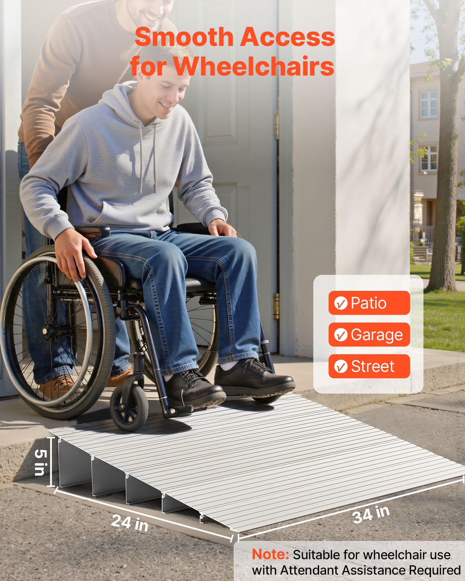 VEVOR Rampa de Umbral 677x865x138 mm, Rampa de Aleación de Aluminio para Bordillos Entrada, Capacidad de Carga de 362,9 kg, para Sillas de Ruedas, Scooters, Sillas Eléctricas, Escaleras de Casa