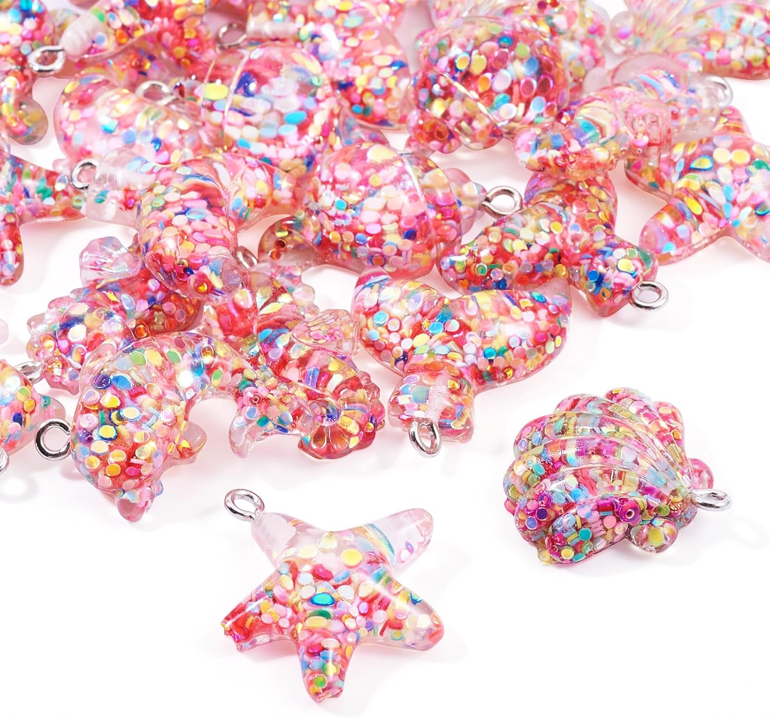 Craftdady 24Pcs Marine Life Resin Sequins Pendants Ocean Theme Sea Animal Charms Summer Colorful Dolphin Starfish Sea Horse Shell Fish Tail Dangle Charms for DIY Bracelet Necklace Earring Keychain - Image 7