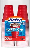 Hefty Party On Red Plastic Party Cups, 18oz Disposable Cups for BBQs, Birthdays & Parties, 50 Count Easy Cleanup