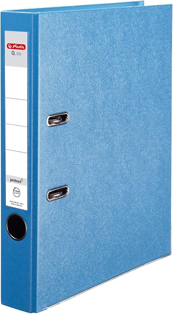 Herlitz® Segregator Q.file | Grzbiet 5 cm | Powelkany Folią PP | Organizer Biurowy na Dokumenty A4 | Wymienna etykieta | Mechanizm dźwigniowy z listwą dociskową | Mieści 350 kartek | jasnoniebieski