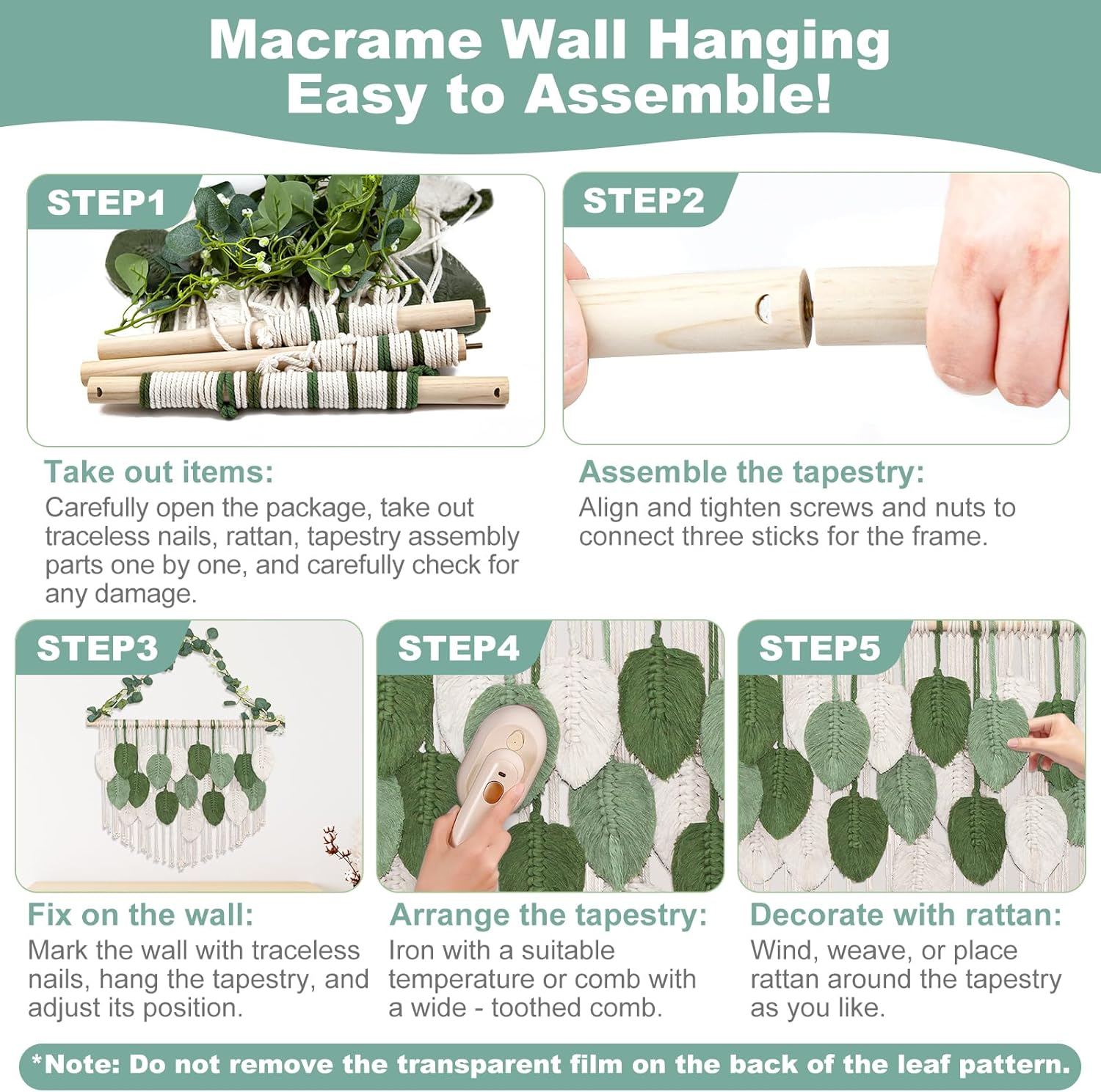 Large Macrame Wall Hanging Handmade Boho Tapestry 43"x32" - Wall Art Decor for Living Room, Bedroom, Wedding (Green)