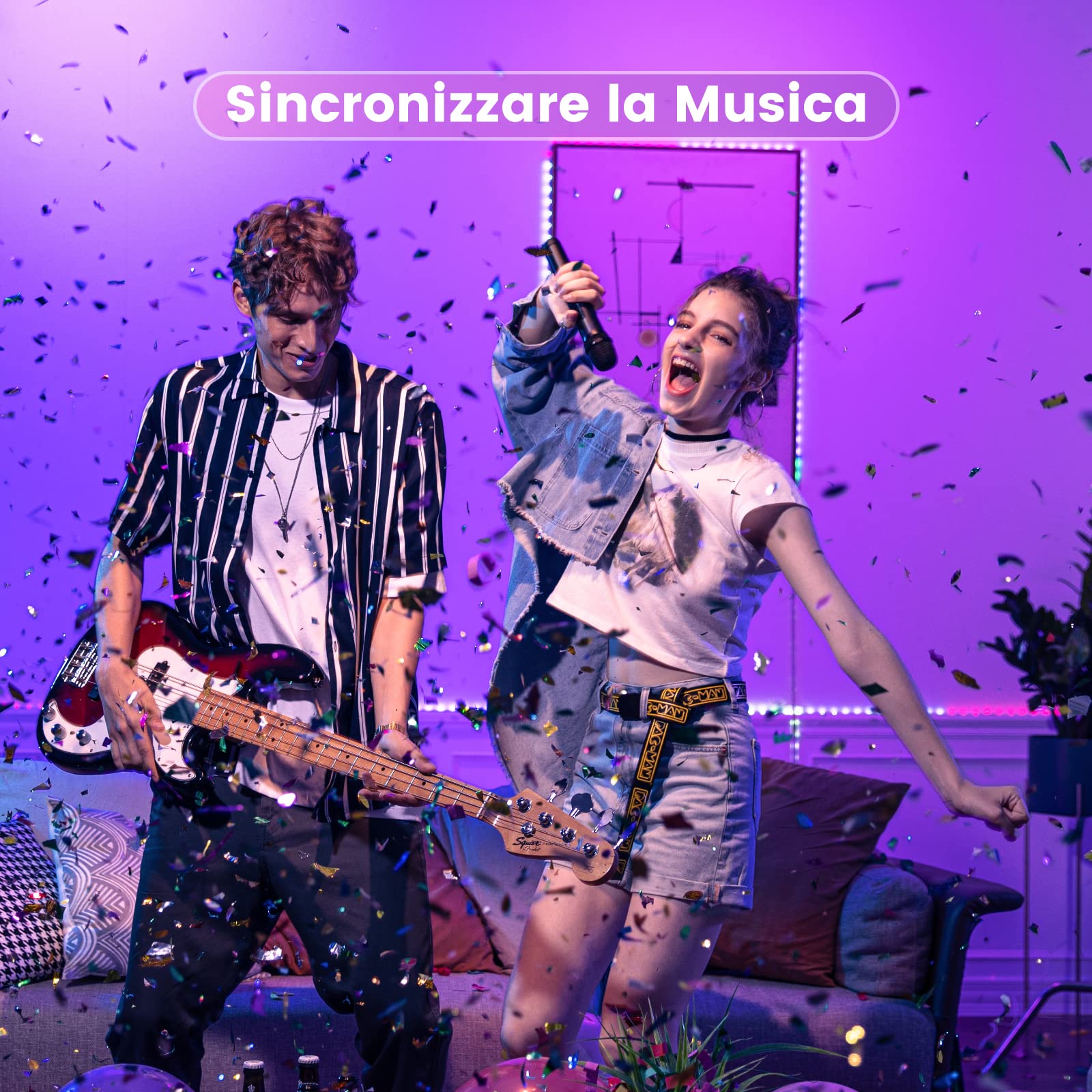 Beaeet Striscia Led 5 Metri, Led Striscia Comandabile Tramite app E telecomando,Strisce Led Sincronizzazione Musicale,per Decorazioni Casa, Bar, Festa