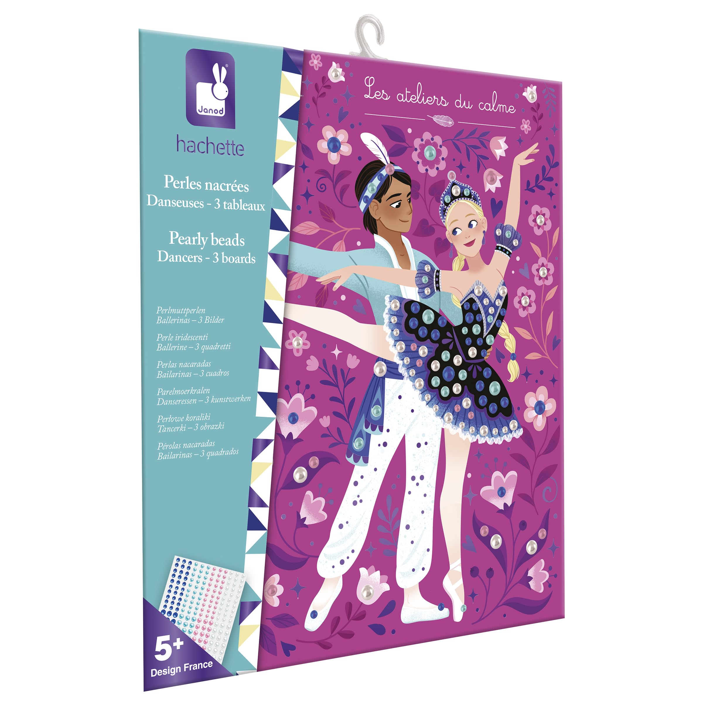Janod - Creative Kit: Ballerina Pictures to Decorate with Pearls - 3 Pictures + 360 Self-adhesive Half-pearls - DIY Activity for ages 5 and up