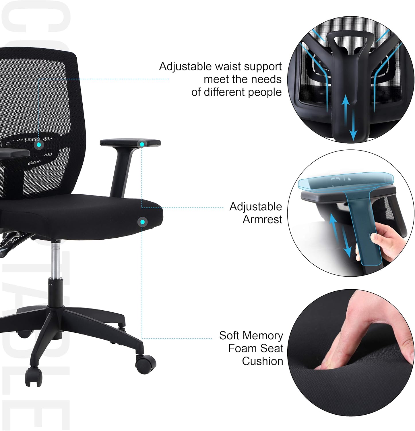 Super Big Clearance! ALPHA HOME Office Chair Ergonomic Home Desk Chair Mid Back Mesh Computer Chair with Lumbar Support Executive Stool with Adjustable Armrest & Seat Cushion Rolling Swivel Desk Chair-Capacity 300 lbs