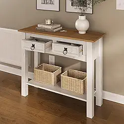 Aparador de Madeira Maciça com 2 Gavetas - 73,2 Alt X 87,6 Larg X 32,1 Prof - Móveis para Sala, Quarto e Hall de Entrada - Acabamento em Cera, Madeira Pinus Elliottis - FURNITURE DASH