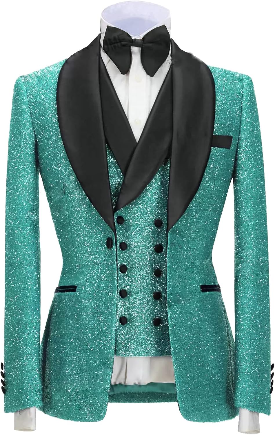 Sxfashbrd Men's Blazer Suits 3 Piece Slim Fit Set Bling Bling Blazer Jacket Groomsmen Tuxedos Suit for Wedding Formal Party