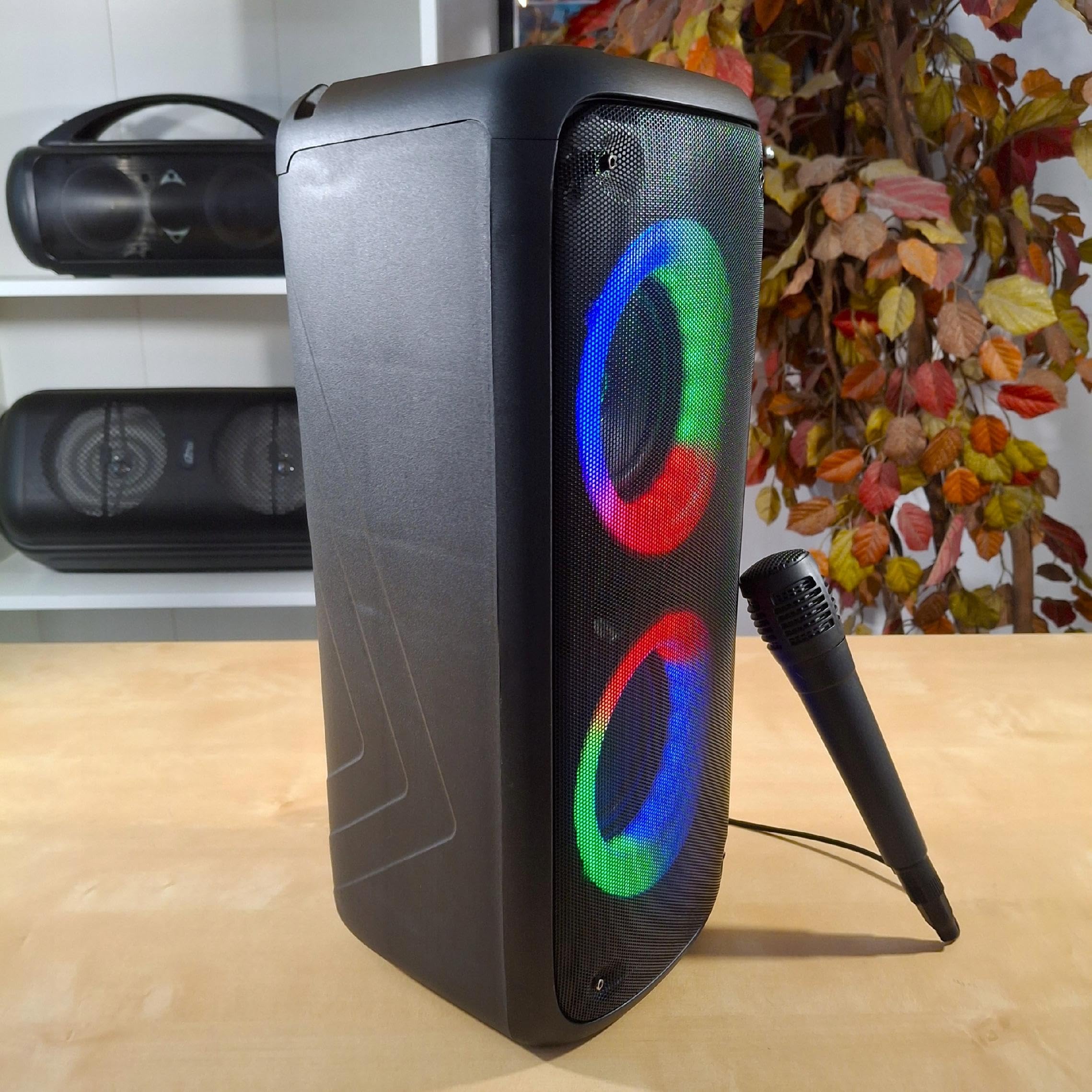 Media-Tech FUNBOX BT MT3181 Karaoké Enceinte Bluetooth Portable avec Microphone Bluetooth 40 W RMS, Prend en Charge Les Cartes Micro SD, éclairage Couleur RVB