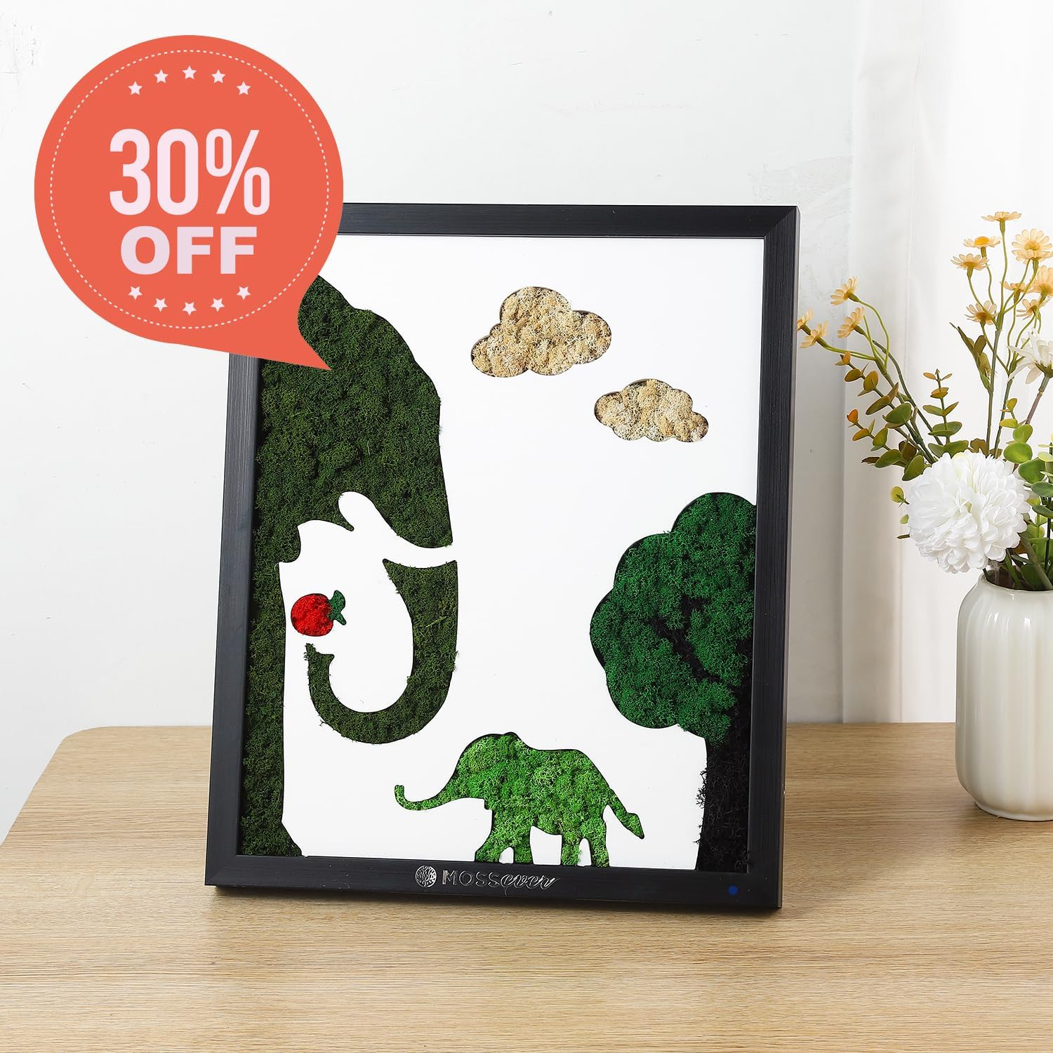 100% Natural Moss Art Wall Decor (Elephant) - Natural Deodorizer & Air Purifier - No Maintenance - Moss for Crafts, Terrarium Supplies - Greenery for Home, Bedroom & Living Room Décor