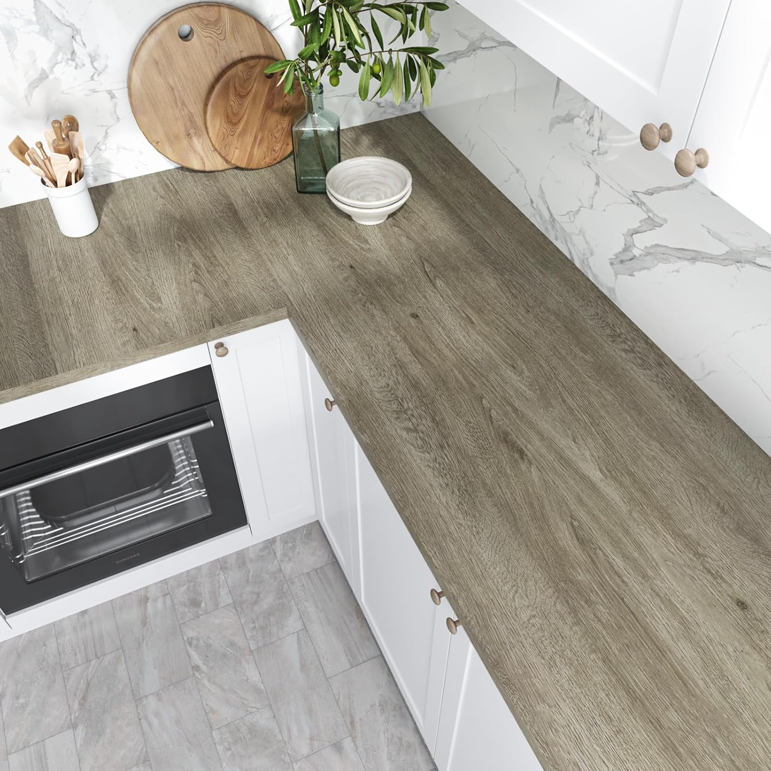 VEELIKE Taupe Grey Wood Contact Paper for Countertops Peel and Stick Waterproof Thick Wood Wallpaper 24''x118'' Removable Self Adhesive Woods Vinyl Wrap for Cabinets Table Furniture Kitchen Countertop