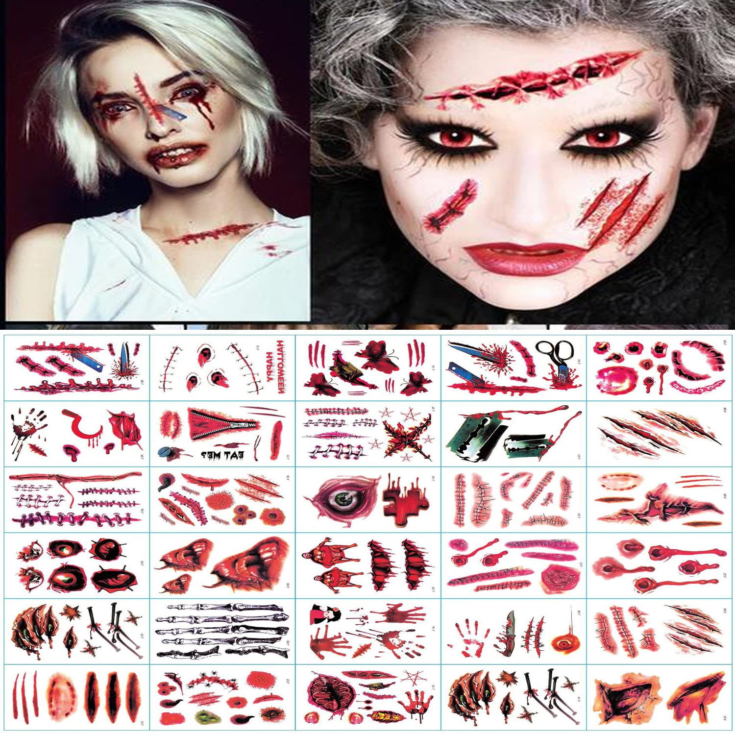 Photo 1 of *TWO ITEMS*30 Sheets Zombie Scars Tattoos, ONE 30 Sheets YUCHEL Vampire Tattoo