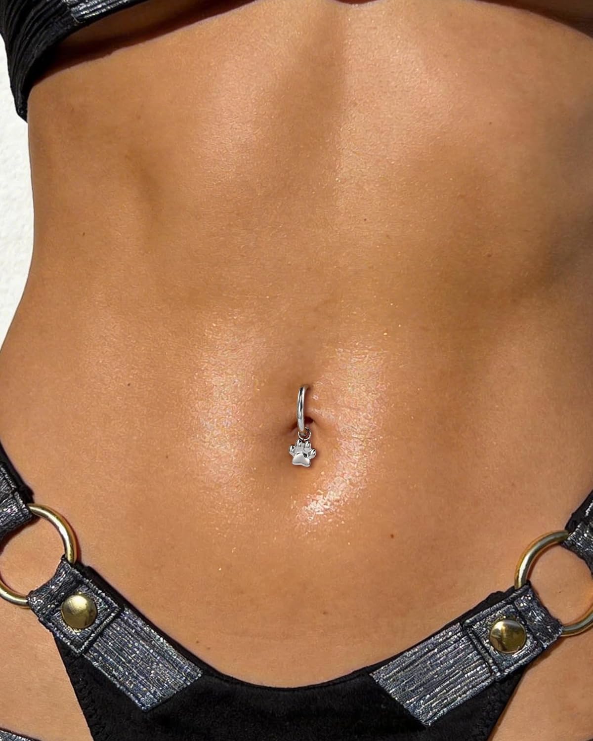 COCAHRM Titanium Belly Button Rings Dangle, 14G Paw Clicker Belly Navel Rings Hoop, Surgical Steel Navel Piercing Jewelry 8/10MM