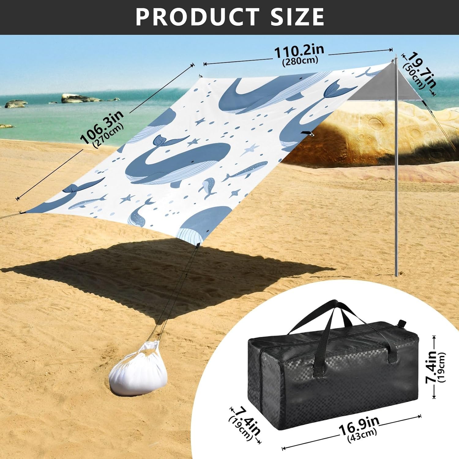 Happy Whale Camping Sun Shelter, Beach Tent Portable Beach Sun Shade Outdoor Canopy for Camping Trips Fishing Picnic