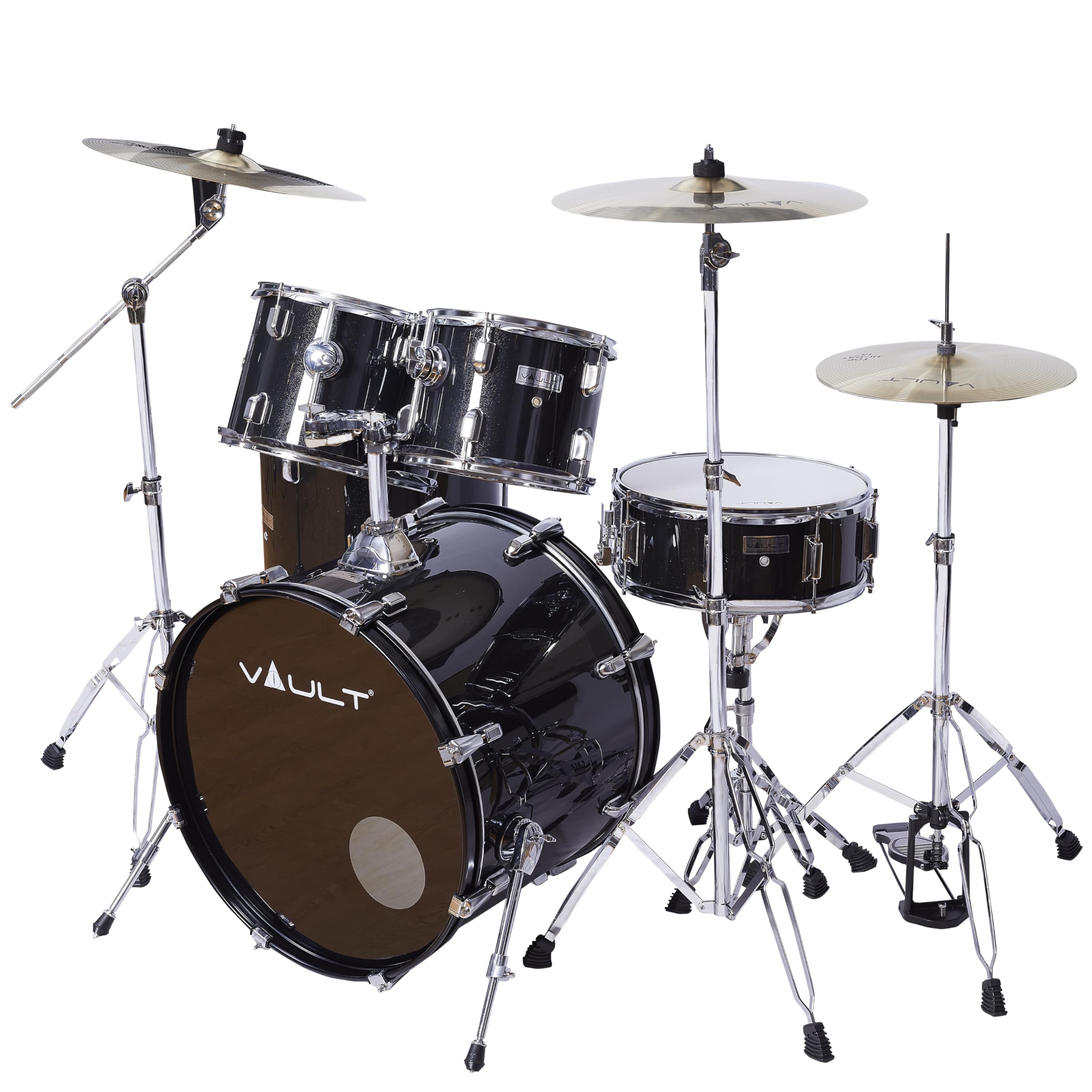Vault Groover 22" 5-Piece Acoustic Drum Kit with Hardware, Cymbals & Throne - Black - Image 5 thumbnail