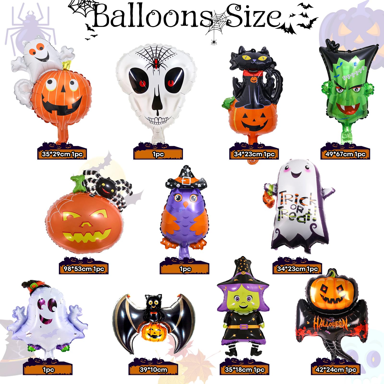 11 Stück Halloween Folienballon Set, Mini Luftballon Geist Spinne Kürbis Katze Hexe Monster Totenkopf Eule Helium Halloween Deko Ballon für Kinder Gruselig Halloween Trick or Treat Party Dekoration