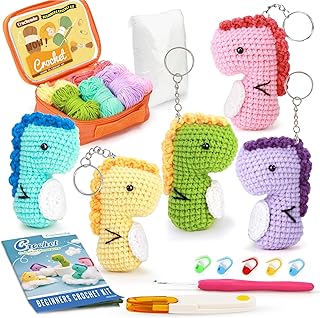 Crochet Kit for Beginners - 5 PCS Easy-Shaped Crochet Dinosaurs, Complete Crochet Kits Include Detailed Instructions and Video Tutorials, Beginner Crochet Kit for Adults(Patent Product)
