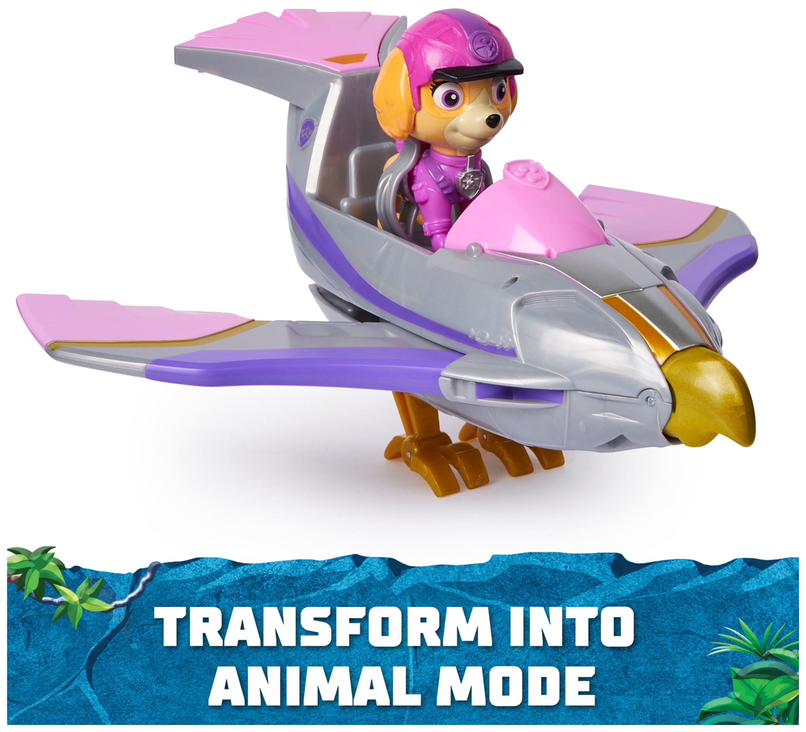 PAW Patrol Jungle Pups, Veicolo Falco di Skye, jet giocattolo con personaggio di Skye da collezione, giocattoli per bambini e bambine dai 3 anni in su