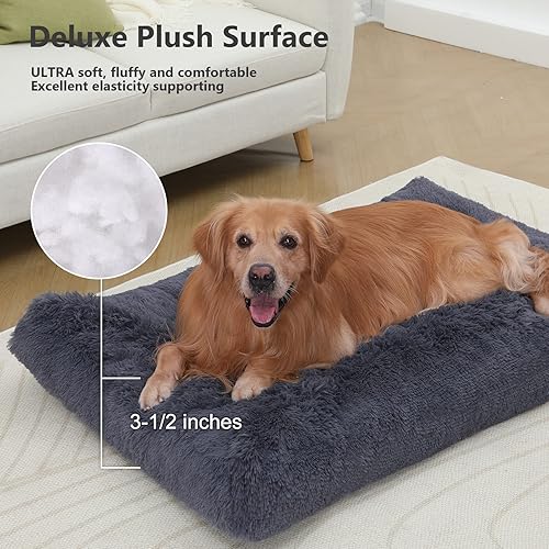 Miniatura 20 de Vonabem Cama para perro, extragrande, camas suaves de felpa para perros XL, almohadilla de jaula, lavable, 41 pulgadas de largo x 27 pulgadas