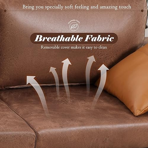 Miniatura 6 de Esright Sofá de 79 pulgadas para sala de estar, sofás pequeños, sofá biplaza de piel sintética, sofás modernos de mediados de siglo, cómodo asiento