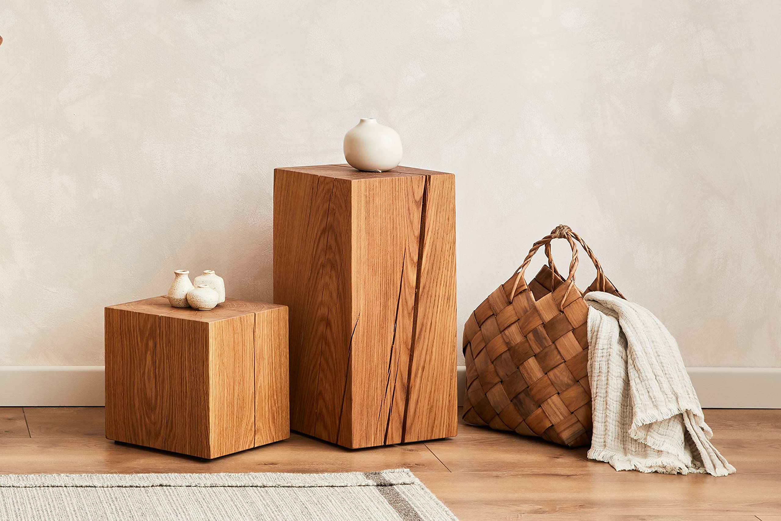 Meuble Rangement Cube Bois Massif 20x20x20cm - Lot De 3 - Colonne Déco Salon, Support Plante, Table Basse Cube De Rangement