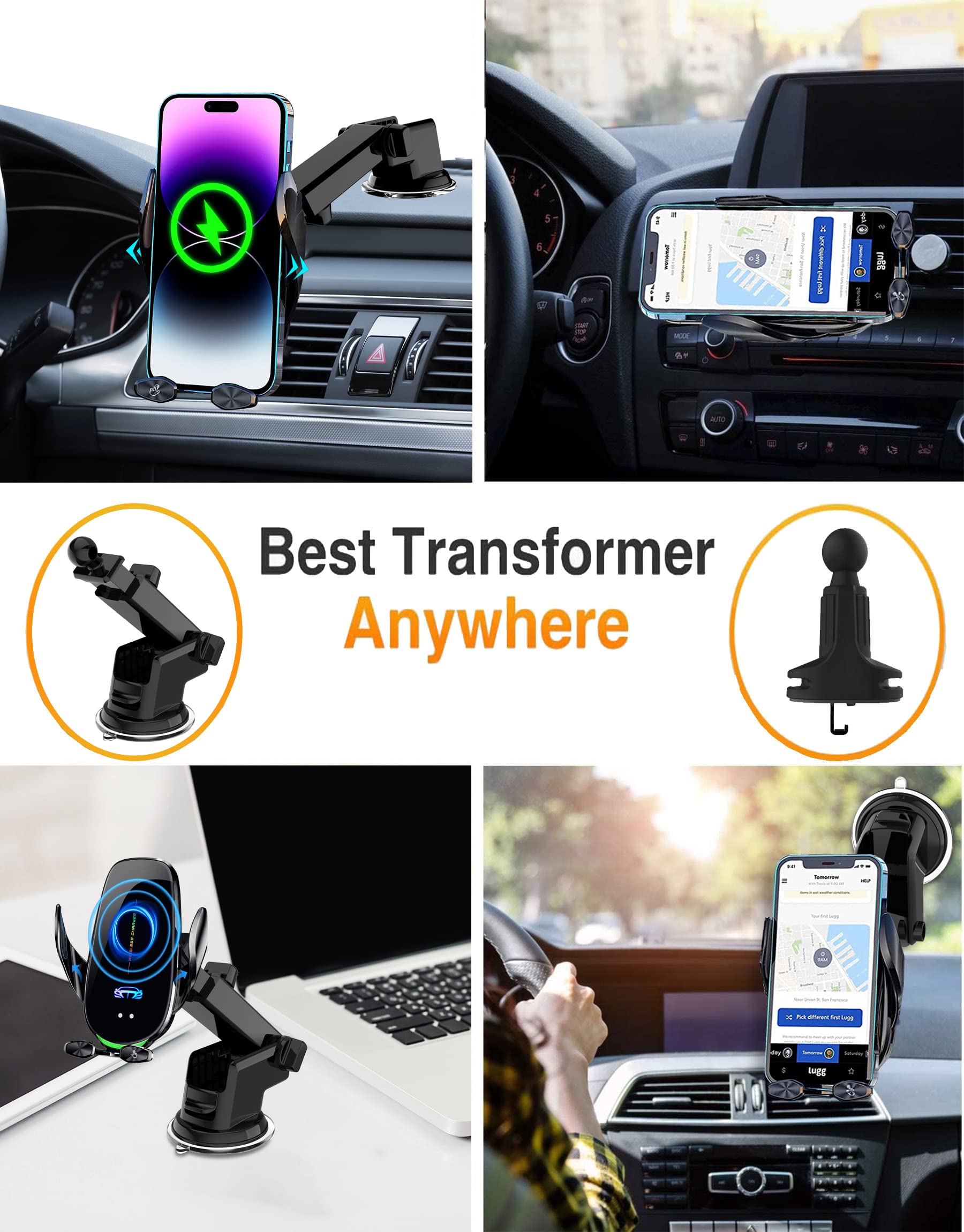 15W Handyhalterung Auto mit Ladefunktion, Kfz Ladegerät Induktive Ladestation Auto Handyhalter Lüftung, Automatische Klemmung Handyhalterung Auto Induktives Laden für iPhone Samsung LG usw