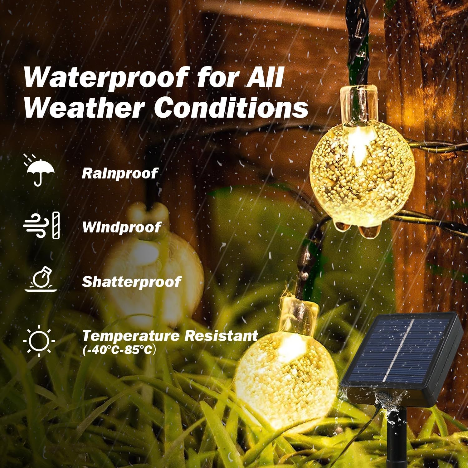 SIOOUI Solar Garden Lights Outdoor, 12m/39ft 100 LED Solar String Lights, Waterproof Fairy Light with 8 Modes, Decor forYard Camping Ggazebo Party Wedding Porch (Warm White) - Image 2