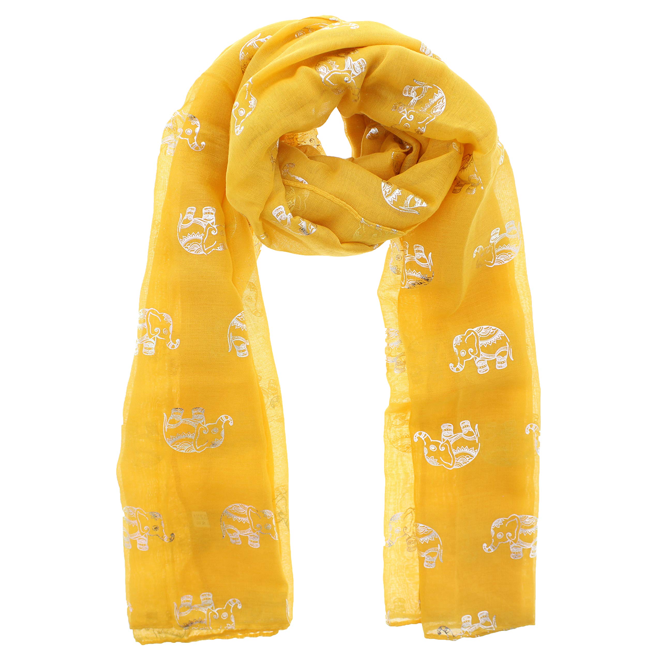 Zac's Alter Ego Women's Mustard Scarf With Silver Foil Metallic Glitter Elephant Print