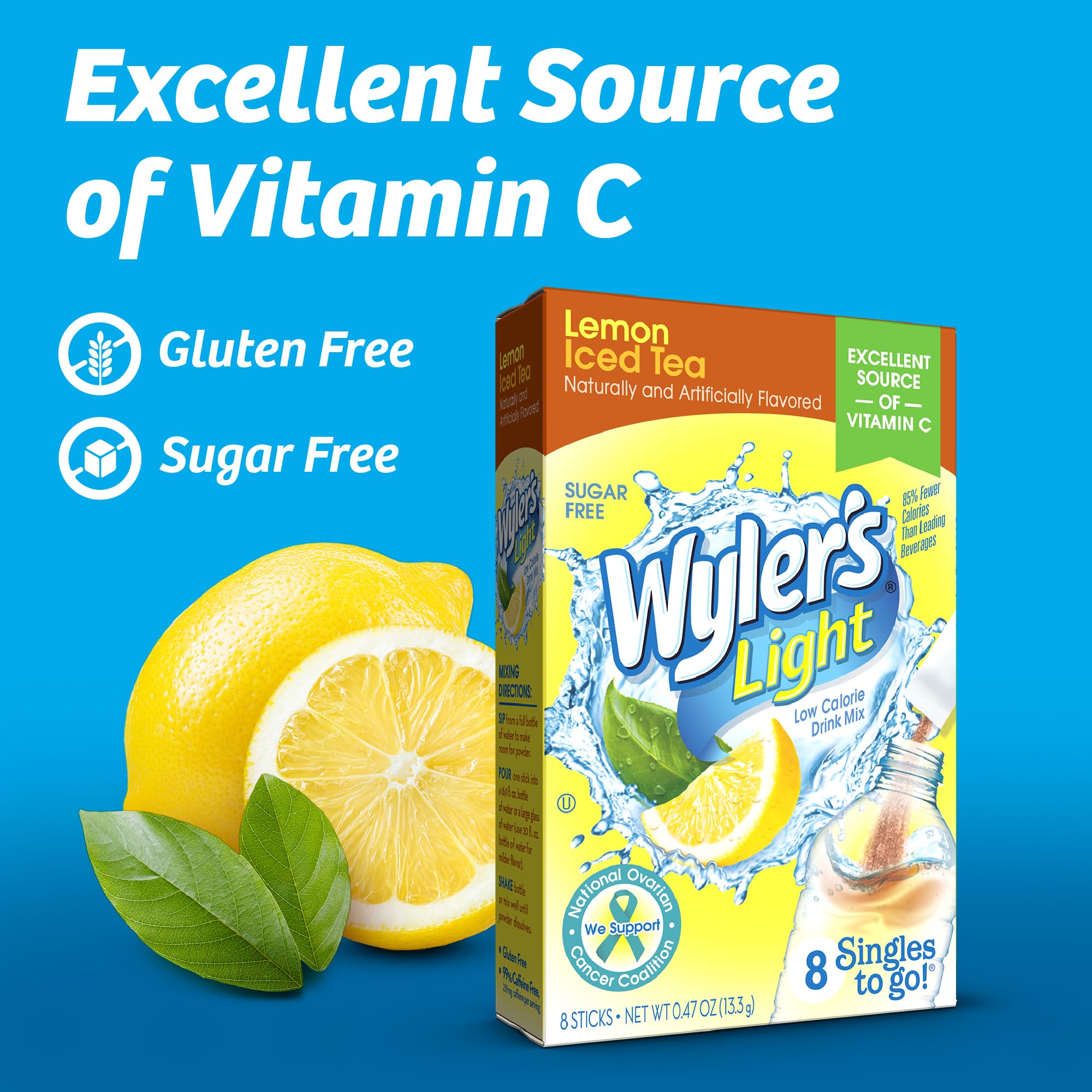 Wyler's Light Singles Water Drink Mix To Go Powder Packets, Lemon Iced Tea, 8 Count